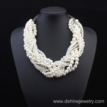 Handmade Weave Beads Pearl Twisted Statement Collar Necklace